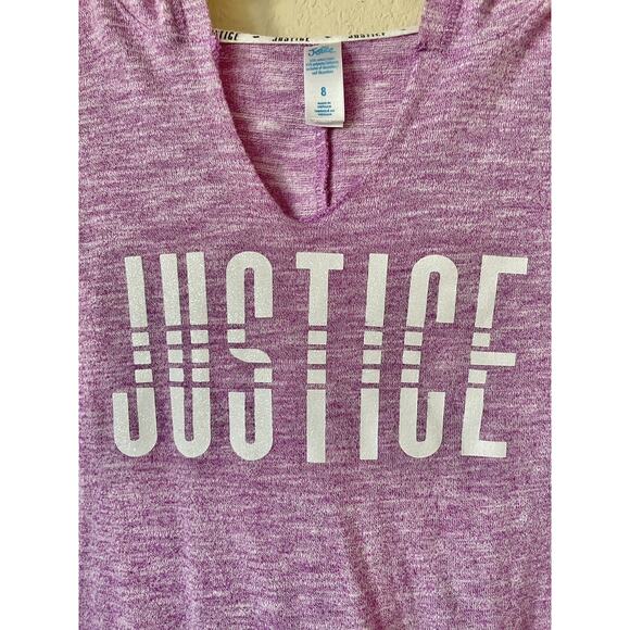 Justice Purple Stripe Trim Sparkle Logo Graphic Girls Pullover Hoodie Top Size 8 - Picture 2 of 3